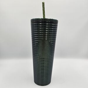 Starbucks Dark Green Studded Tumbler 24 oz Cold Cup w/ Straw